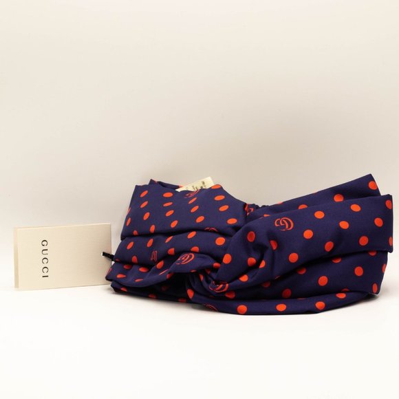 Authentic and New Gucci Navy Headband with Red Polka Dots and Interlocking GG - Picture 6 of 6